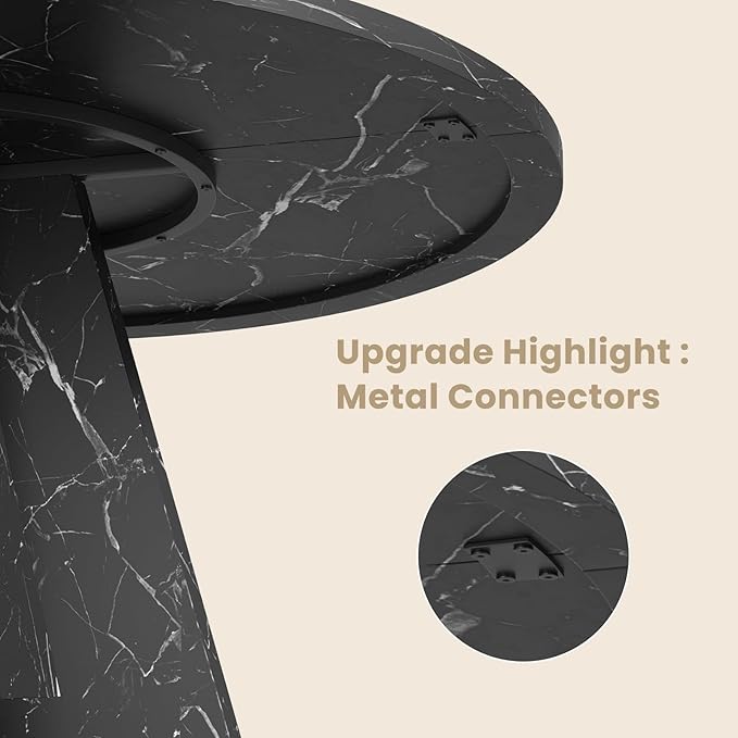 Farini 47" Round Dining Table for 4-6,Modern Kitchen Room Table with Wood Top & Sturdy Metal Base,Large Round Dinner Table for Dining Room,Black