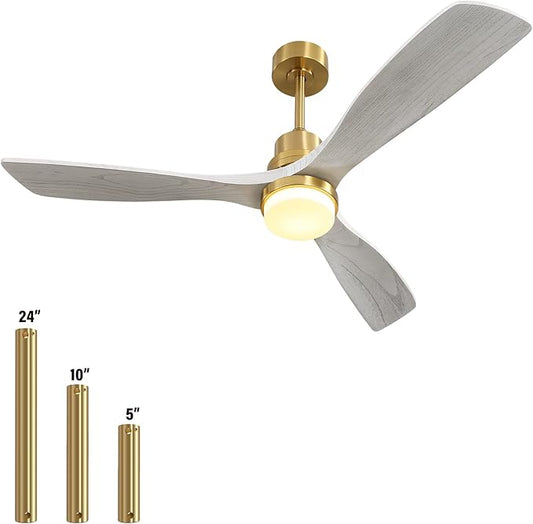 Sofucor Ceiling Fan with Lights, 52 Inch Low Profile Flush Mount Mordern Wood Ceiling Fan with Remote for Indoor Farmhouse Bedroom Living Room Outdoor Patio Porch, Reversible DC Motor, Noiseless