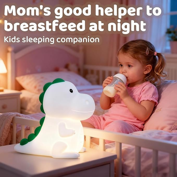 Dinosaur Night Light Adults Kids,LED Dimmable Animal Silicone Sleep Night Lamp,Rechargeable Bedside Table Lamp with Touch Sensor 7 Colors,Gifts Decor for Bedrooms,Living Room,Boys Girls