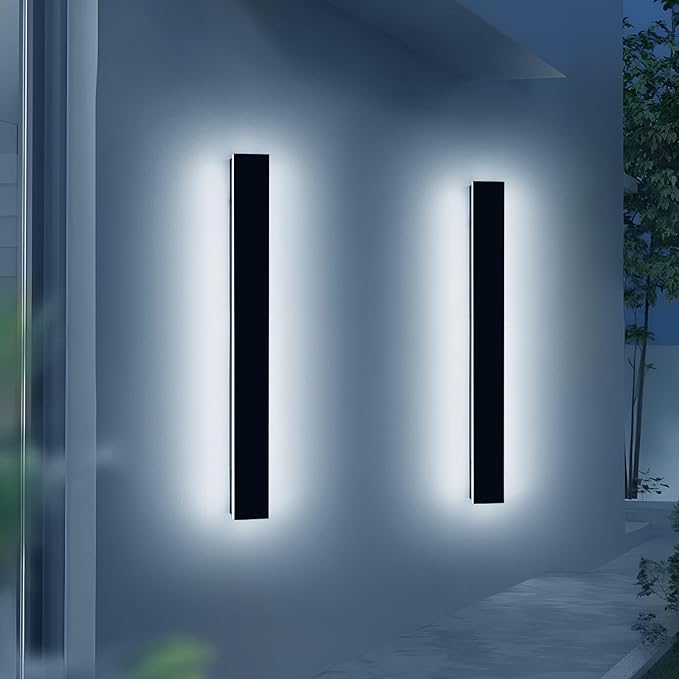 2 Pack Long Outdoor Wall Sconce, 47.2inch Modern Exterior Light Fixture, IP65 Waterproof, 3000K-6000K Dimmable, Strip Wall Mount Lighting for Patio, Garden, Garage with Remote Control