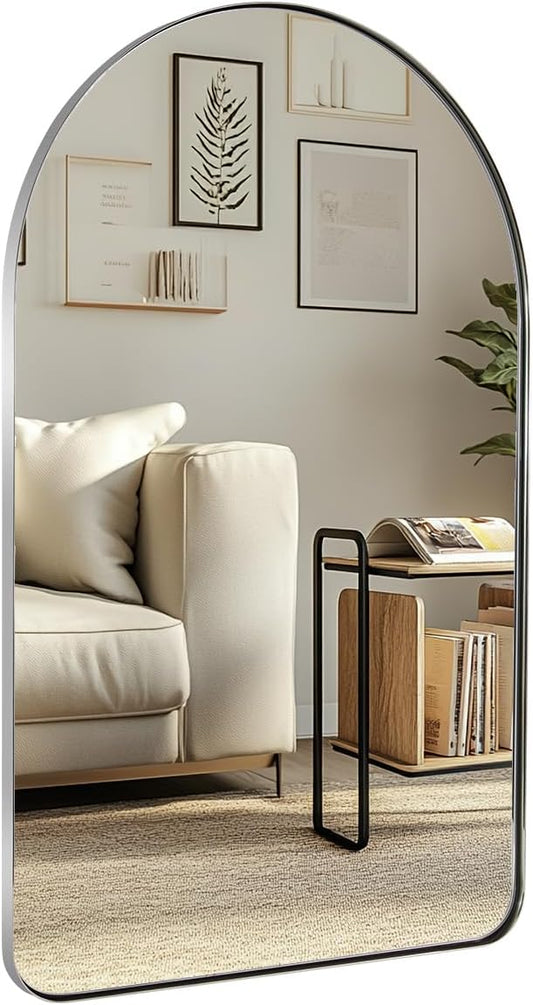 ANDY STAR Arch Mirror, 24" x 38" Arched Chrome Mirror in Stainless Steel Metal Frame, Chrome Bathroom Mirror for Wall, Arch Top Rounded Corner 1" Deep Set Design Wall Mount Hangs Vertical