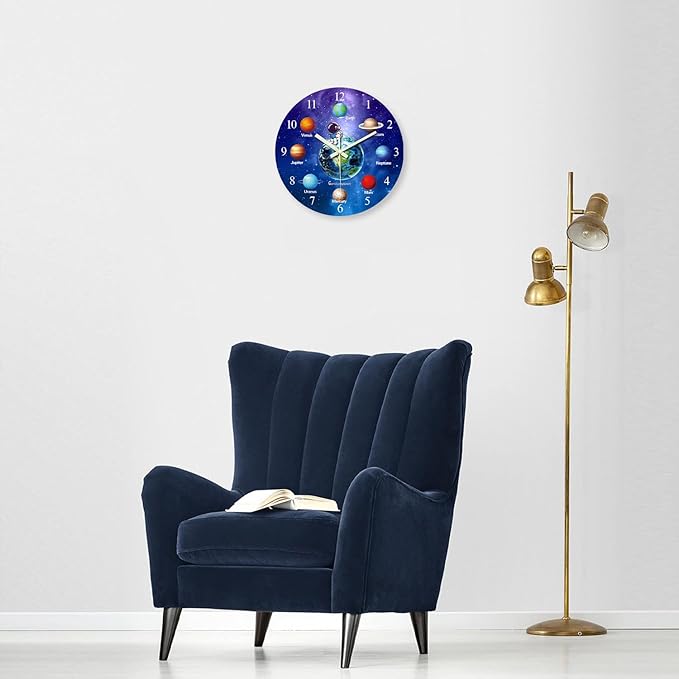 Blue Glow in The Dark Wall Clock for Bedroom Small Wall Clocks Battery Operated 12 Inch Silent Wall Clock for Teenager