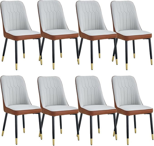 Dining Chairs Set of 8，Modern Dining Chairs, Equipped with PU Leather Backrest Cushions and Black Metal Legs, Suitable for Restaurants, Kitchens, and Bedrooms Dining Room Chairs