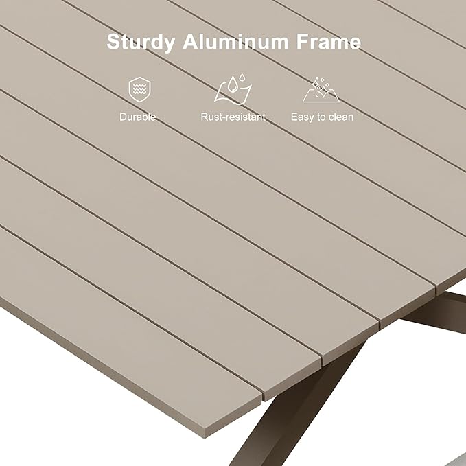 PURPLE LEAF Outdoor Patio Dining Set All-Weather PE Rattan Furniture Set with All Aluminum Frame Rectangular 7 Pieces Table and Chairs Set for 6 People Lawn Garden Backyard Deck, Champagne