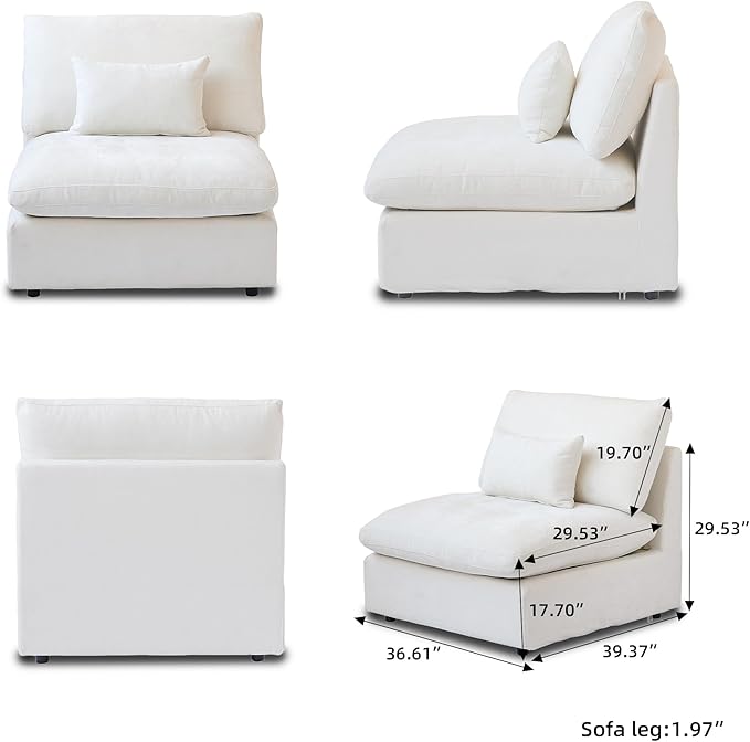 WJShome Modern Middle Module Couch for Living Room, Cushion Covers Removable, Minimalist Comfy Breathable Sofa,White