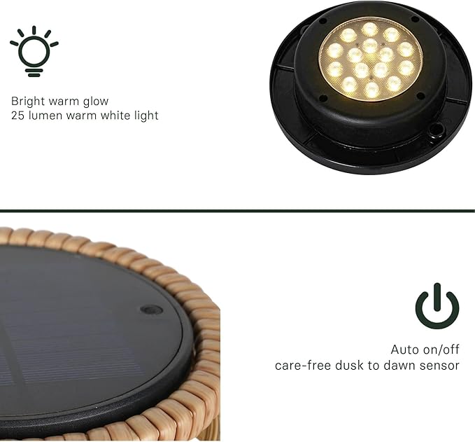 Solar Yard Outdoor Floor Lamp Patio Lights Solar Powered Lantern Weather-Resistant Wicker Deck Lights, Lamp Large for Garden (Austin Natural Brown)