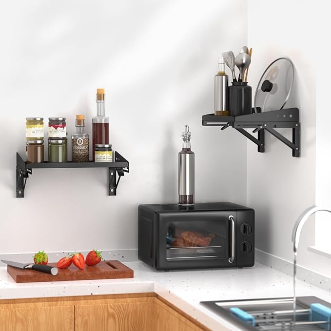 ULIBERMAGNET Garage Folding Storage Rack Shelves,200LB Metal Wall Mounted Adjustable Rail Shelf for Garage,Power Tools,Toolbox,Storage Shelves with Lip for Workshop Kitchen Office (2 Pack)