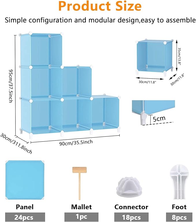 AWTATOS Cube Storage Organizer Protable Closet Organizers and Storage for Kids DIY Stackable 6 Cubes Storage Shelves Clothes Organizer for Bedroom, Home, Blue