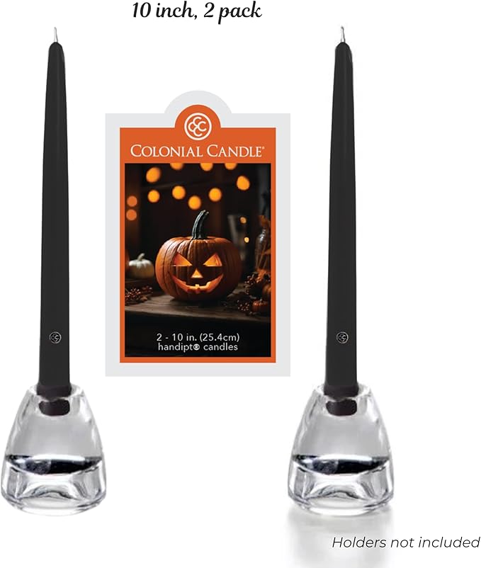 Colonial Candle Unscented Black Taper Candle, 10 inch, Pack of 2 - Up to 8 Hours Burn