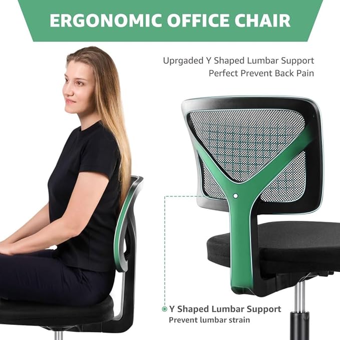 Armless Mesh Office Chair, Ergonomic Low Back Deskchair, Adjustable Rolling Task Computer Swivelchairs for Small Spaces Home Bedroom Study, Black