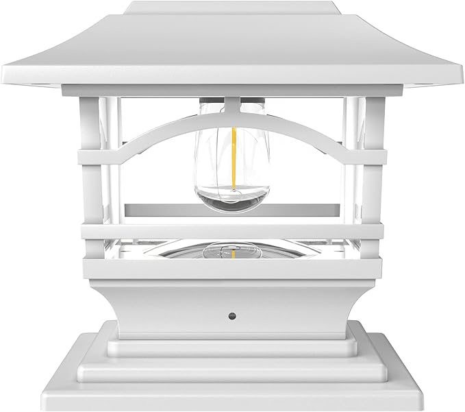 Davinci Lighting Edison Solar Outdoor Post Cap Lights - 4x4 5x5 6x6 - Bright LED Light for Fence Deck Garden or Patio Posts - Pearl White (1 Pack)