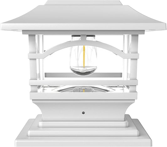Davinci Lighting Edison Solar Outdoor Post Cap Lights - 4x4 5x5 6x6 - Bright LED Light for Fence Deck Garden or Patio Posts - Pearl White (1 Pack)