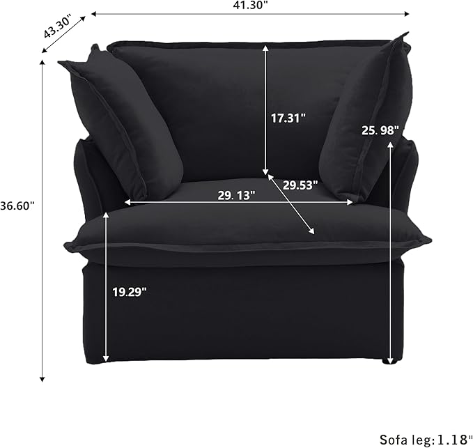 WJShome Modular Sectional Sofa, Minimalist Wide Deep Seat Couches for Living Room Apartment Lounge Bedroom (Black, Single Seater)