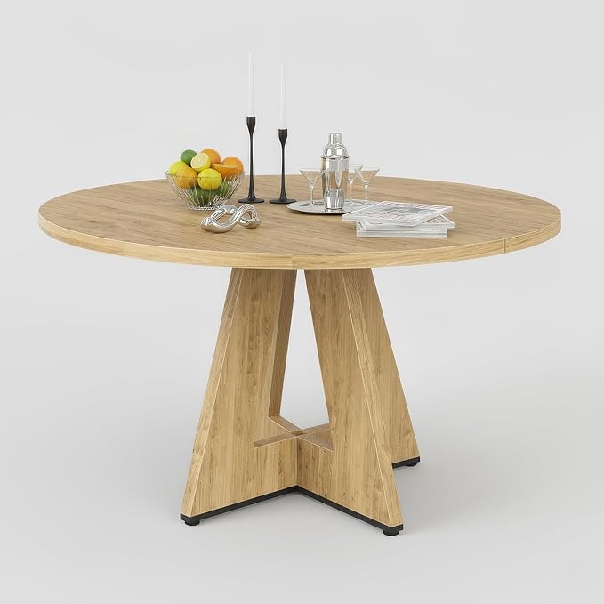 Farini 47" Round Dining Table for 4-6, Modern Kitchen Room Tables with Wood Top & Sturdy Metal Base,Large Round Dinner Table for Dining Room,Natural