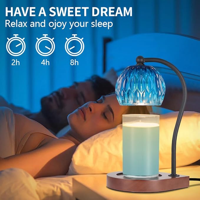 Candle Warmer Lamp with Timer-Electric Candle Warmer Lamp for Jar Candles with 2Bulbs Candle Warmer with Timer & Dimmer for Home Decor Gifts for Women Mom Christmas (Black-Blue)