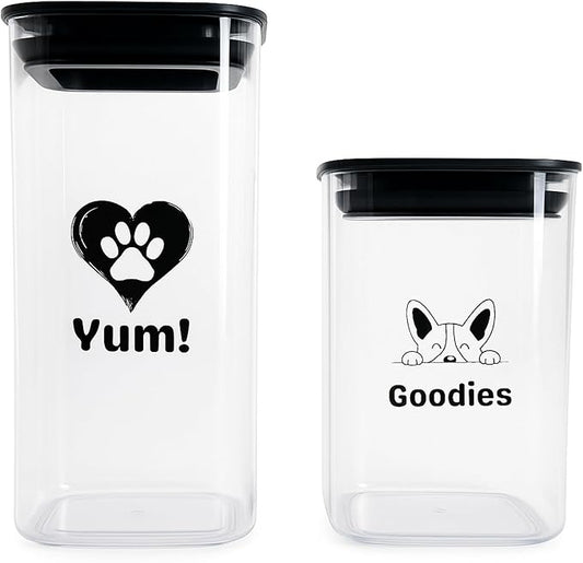 Set of 2 Dog Treat Containers Plastic – 1L & 1.4L Dog Treat Jars with Lids, Dog Treat Holder, Keeps Treats Fresh