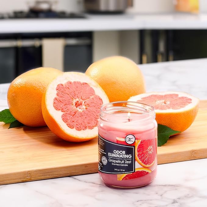 Grapefruit Zest Odor Eliminating Highly Fragranced Candle - Eliminates 95% of Pet, Smoke, Food, and Other Smells Quickly - Up to 80 Hour Burn time - 12 Ounce Premium Soy Blend