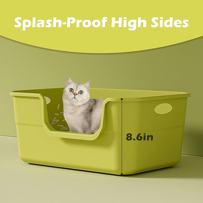 Large Cat Litter Box with High Sides,Low Entry Cat Litter Pan Tray Kitty Litter Box for Indoor Big & Senior Cats,Anti-Splashing Waterproof Cat Toilet,Tool-Free Assembly,Easy to Clean (Green)