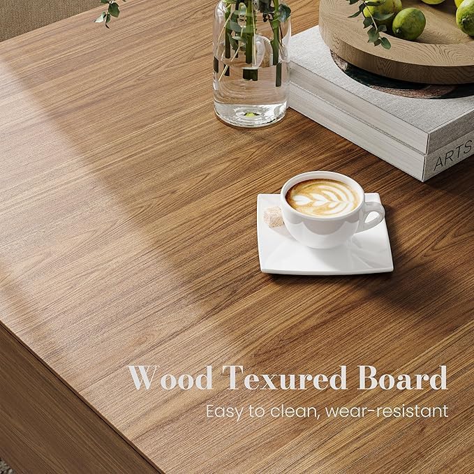 POVISON Modern Square Coffee Table with Storage, 39.37" Wood Coffee Table for Living Room Home Office, Fully-Assembled Walnut