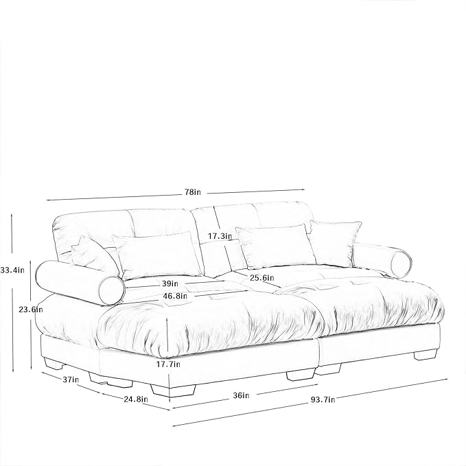 93.7" Loveseat Sofa, 2 Seater Modular Sectional Sofa, Olive Large U Shaped Sectional Couches for Living Room, Fluffy Couch, Love Seat, Velvet Cloud Couch with Ottoman, Deep Seat Sofas for Living Home