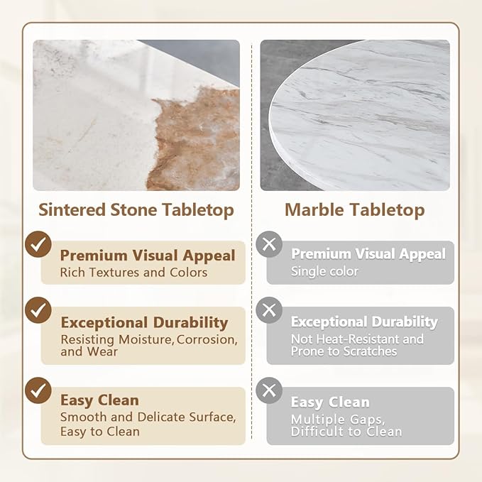 Small Dining Table Set for 4, 50'' Sintered Stone Table, Easy to Assemble, Suitable for Small Spaces