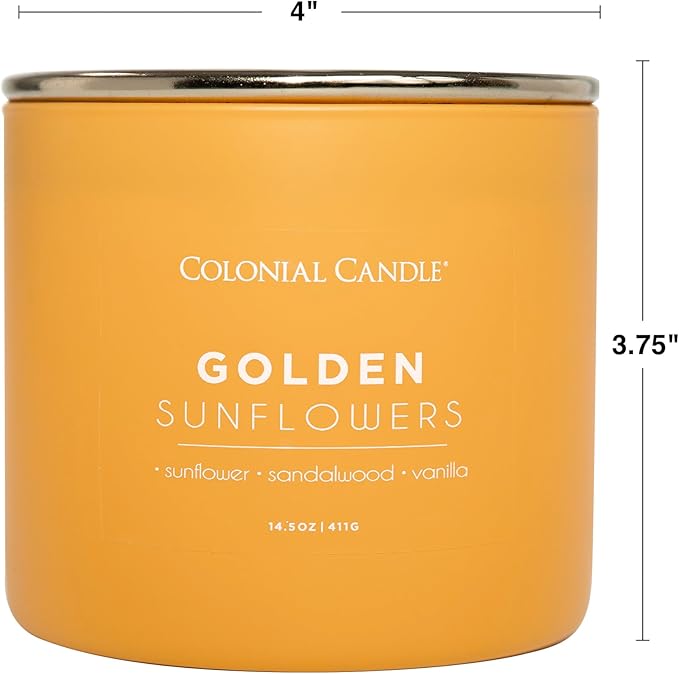 Colonial Candle Golden Sunflowers Scented Jar Candle, Pop of Color Collection, 3 Wick, 14.5 oz - Up to 60 Hours Burn