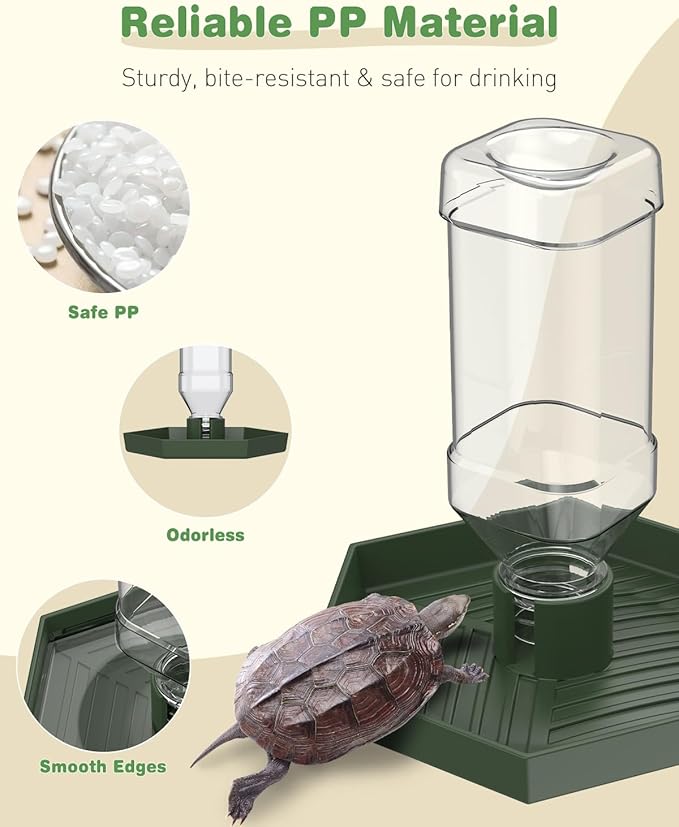 Pawfly Reptile Water Feeder, Tortoise Water Dish, Snake Bearded Dragon Water Bowl, Terrarium Automatic Water Dispenser for Turtle Gecko Lizard and Chameleon, Large