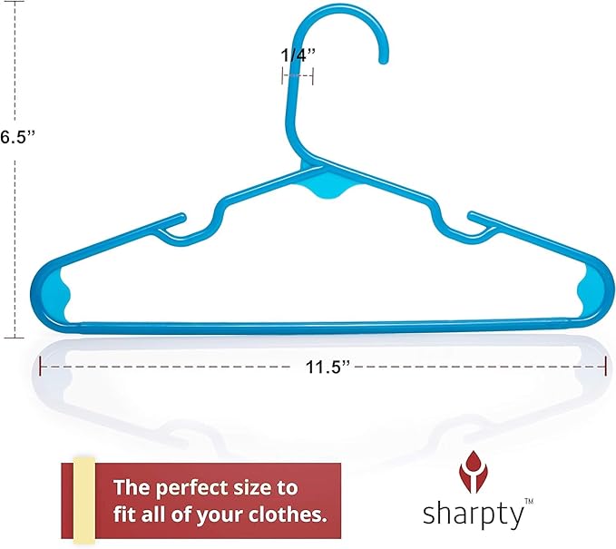 Sharpty Kids Plastic Hangers, Children's Hangers for Baby, Toddler, and Child Clothes - Everyday Standard Use - Ideal for Boys and Girls Closet, Clothing, Pants, Coats, and More - Blue, 20 Pack