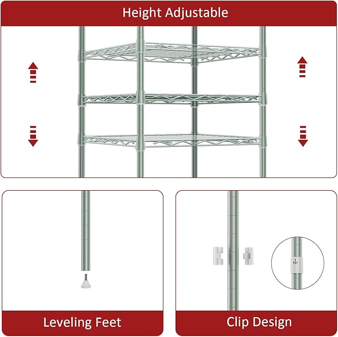 IZEUK 3 Tier Heavy Duty Steel Storage Shelves, Metal Shelf Wire Shelving Rack for Pantry, Kitchen, Cloakroom or Office Organization (13.8" D x 13.8" W x 25.5" H, 750LBS, Green)