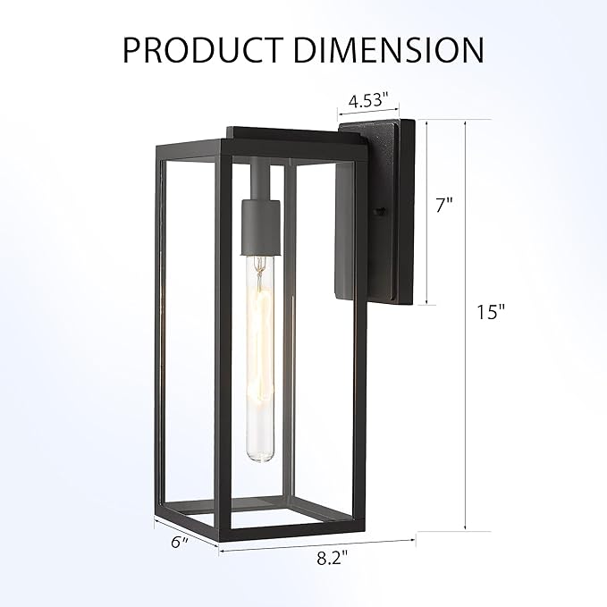 Bestshared Outdoor Wall Sconce Lights,Exterior Wall Lighting Fixtures with Clear Glass, Anti-Rust Modern Black Outside Lantern Lamp for House Front Porch Doorway Patio (Black, 15"-4 Pack)