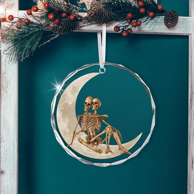 Christmas Couple Skull Gifts for Women Men - Glass Christmas Ornaments 2025 for Tree Decorations - Couple Gifts for Him Her Wife Husband Boyfriend Girlfriend, Stocking Stuffers Ornament