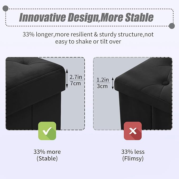 BRIAN & DANY 43 Inches Ottoman with Storage, Velvet Storage Ottoman Bench, Folding Ottomans for Bedroom, Living Room and Entryway (Black)