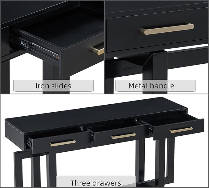 57” Entryway Console Sofa Table with Storage Drawers, Long Narrow Behind Couch Furniture for Living Room, Entrance, Hallway, Front Door, Black