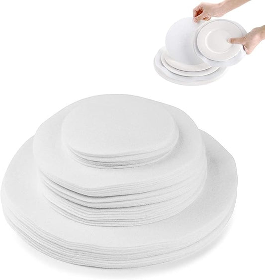 96 Pack Felt Plate Dividers Protectors, Thick Felt Round Plate Separators Pads China Dish Storage Protectors Pads with 3 Sizes for Packing Stacking Porcelain Cookware, White