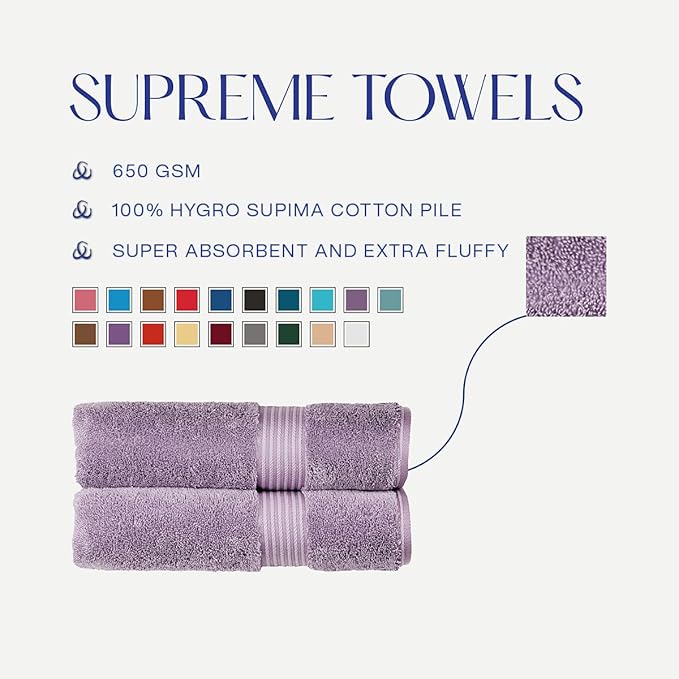 Christy Supreme Hygro 6 Piece Towel Set | Lavender | 100% Luxury Supima Cotton | Ultra Soft | Super Absorbent | 650GSM | 2 Bath Towels 2 Hand Towels 2 Face Cloths
