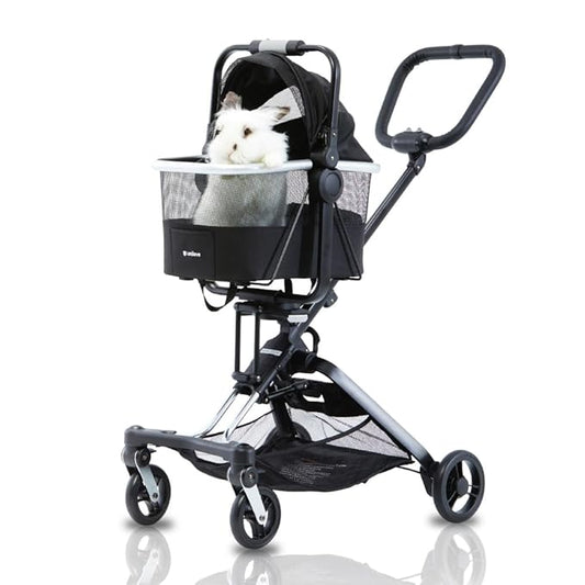 Unilove On The Go Lightweight Pet Stroller for Small Medium Dog or Cat with Detachable Carrier - Compact Pet Stroller and Carrier Combo for Travel - Foldable, Sturdy, Safe - Black