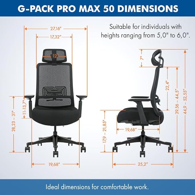 Mesh Office Chair with Headrest – Ergonomic Office Chair with Lumbar Support, Adjustable 3D Arms & Soft Seat – Holds Up to 330lbs (Black)
