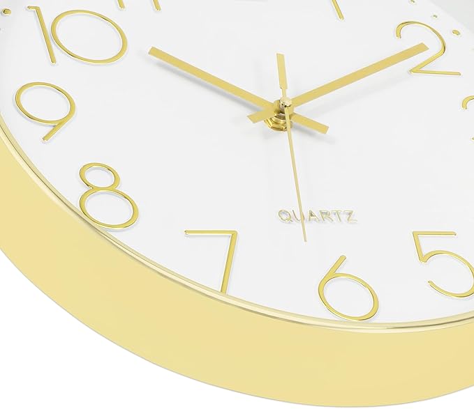 Foxtop 14 Inch Large Silent Non-Ticking Gold Wall Clock Battery Operated Round Quartz Modern Wall Clock Decorative for Living Room Bedroom Kitchen Home Office