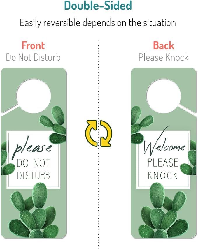 Do Not Disturb Door Hanger Sign, 2 Pack (Printed on Both Sides), 9.3″x3.5″ PVC Plastic, Please Do Not Disturb Sign for Home, Office, Hotel, Bathroom, Bedroom, Counseling, Therapists, Clinic, Cactus