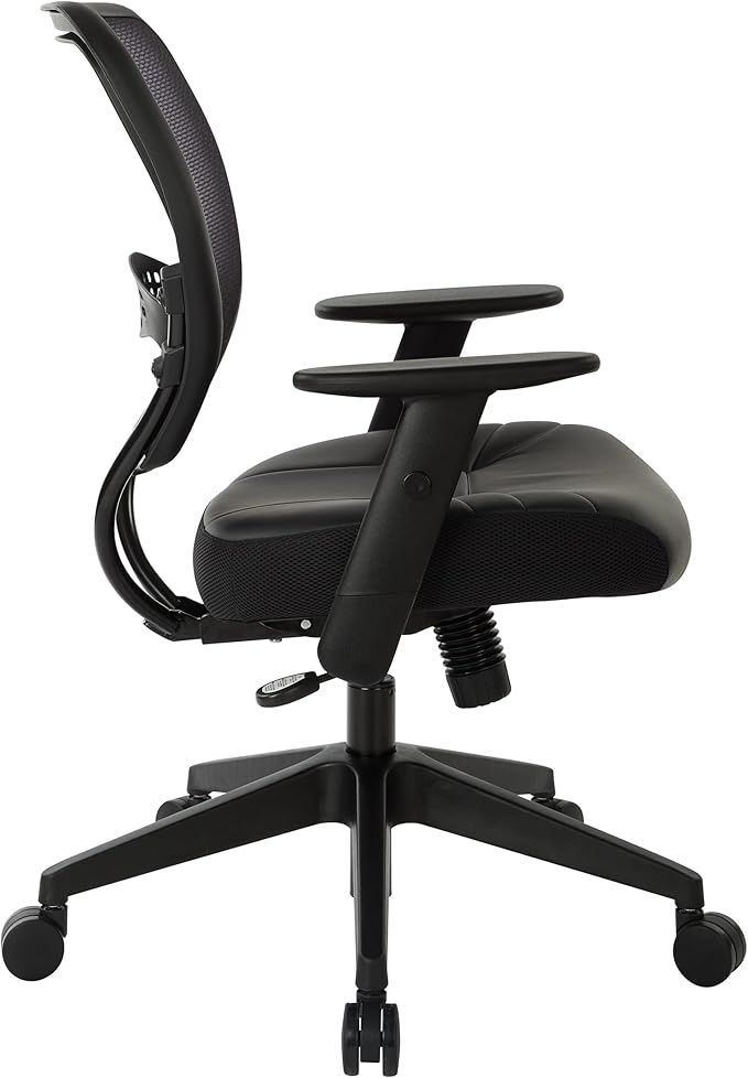 Space Seating 57 Series Professional Dark Air Grid Back Manager's Adjustable Office Chair with Built-in Lumbar Support and Padded Seat, Black Bonded Leather
