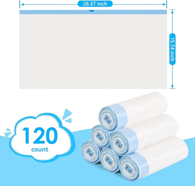 Cat Litter Bags 120 Count,26.37"x15.74" Drawstring Close Litter Box Liners for Automatic Litter Box,Thick Cat Poop Bags,Easy to Clean,Heavy Duty Robot Bag for Self-Cleaning Box