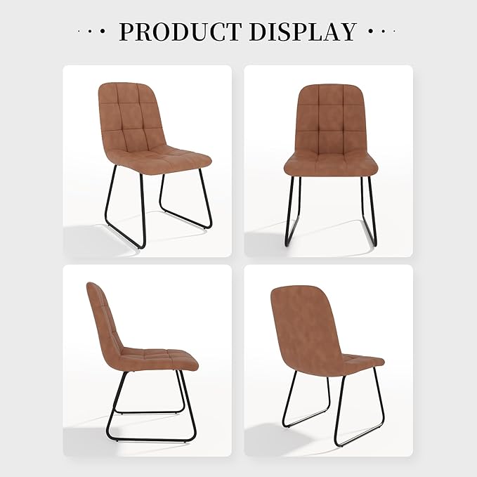 Faux Leather Dining Chairs Set of 4, Modern Upholstered Kitchen Chairs with Curved Backrest and Metal Legs, PU Leather Dining Room Chairs for Kitchen Living Dining Room Set of 4 Brown