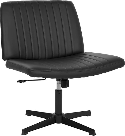 FDW Criss Cross Chair Armless Cross Legged Office Desk Chair Adjustable Swivel Ergonomic Gaming Chair No Wheels Backrest with Wide Seat Native Sponge Computer Task Vanity Chair for Home Office,Black