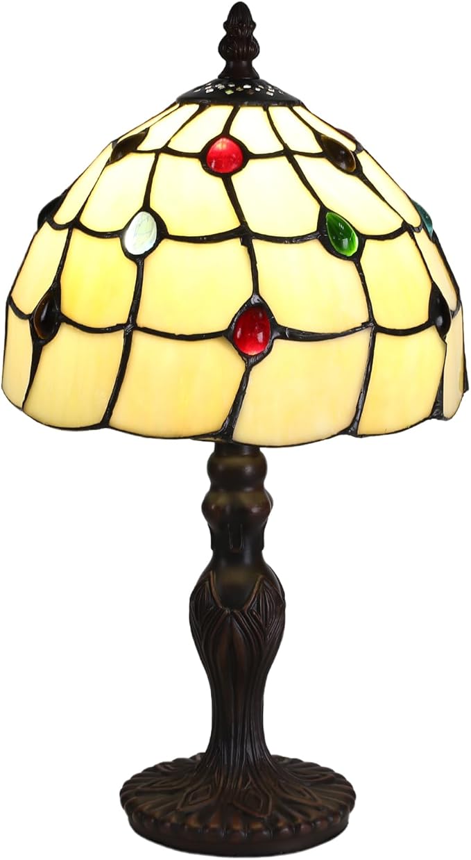 Tiffany Style Table Lamp, 8 Inch Stained Glass Lamp, Small Antique Bedside Lamp, for Nightstand Bedroom Living Room Home Office, Include LED E26 Bulb