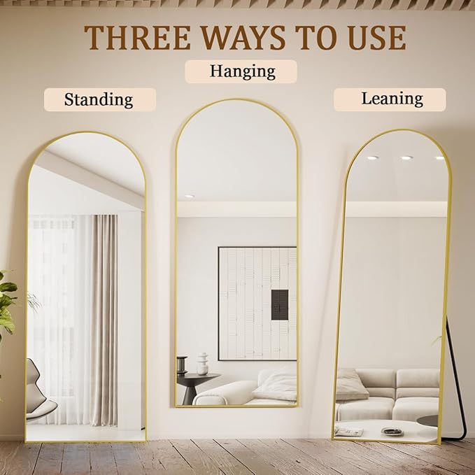 Koonmi Arched Full Length Mirror, 71"x26" Full Body Floor Mirror Standing Hanging or Leaning Wall, Full Body Mirror with Stand, Aluminum Alloy Thin Frame for Bedroom Living Room, Gold