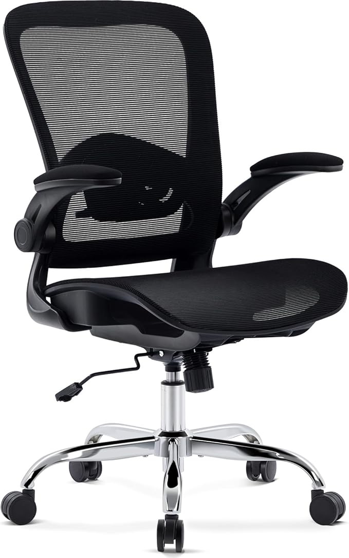 Office Chair Mesh Seat,Ergonomic Mesh Desk Chair with Adjustable Lumbar Support,Computer Chair with Flip-up Armrests, Rolling Executive Chairs, Home Office Chair(Black)