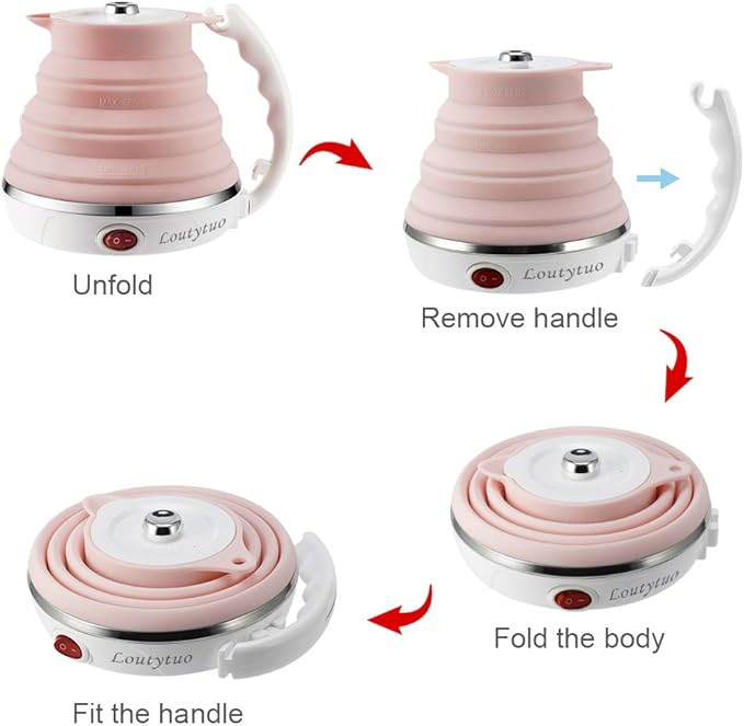 Ultrathin Upgraded Food Grade Silicone Travel Foldable Electric Kettle Boil Dry Protection Portable with Dual Voltage and Separable Power Cord,555ML 110-220V US Plug