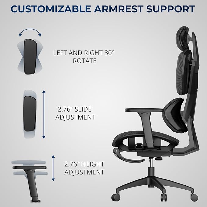 Mesh Office Chair – Ergonomic Office Chair with 4-Level Adjustable Lumbar Support, Headrest, 3D Armrest & Footrest – Holds Up to 290lbs (G-Howk-Pro -1)