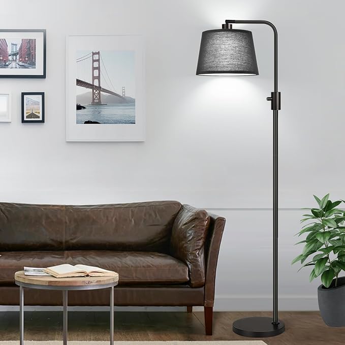 Nintiue [Upgraded] Dimmable Floor Lamp, 1000 Lumens LED Edison Bulb Included, Black Shade, Modern Arc Standing Tall Floor Lamp for Living Room Bedroom Office Dining Room