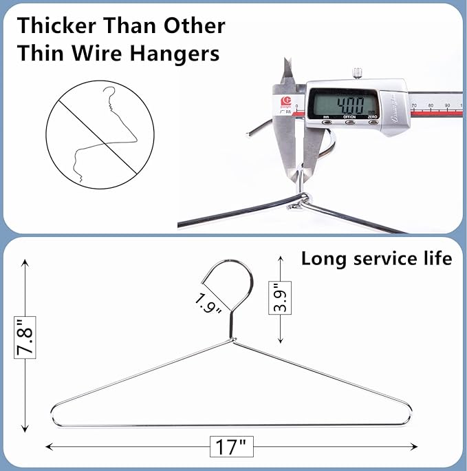 Amber Home 20 Pack Heavy Duty Metal Shirt Coat Hangers, Stainless Steel Clothes Hanger with Polished Chrome, 17 Inch Silver Metal Wire Hanger